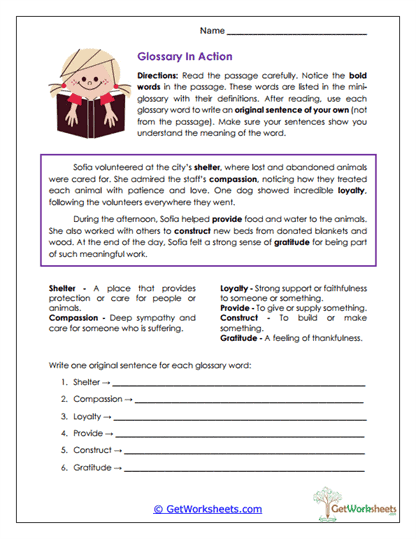 Glossary in Action Worksheet