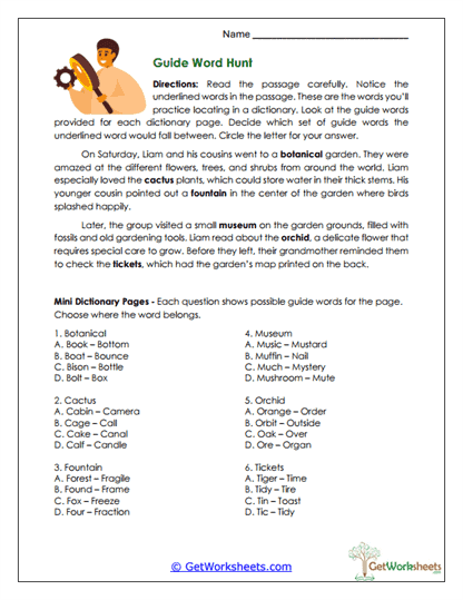 Guide Word Hunt Worksheet