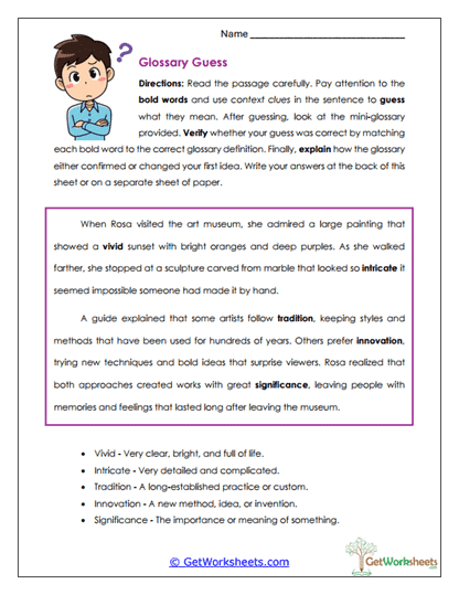 Glossary Guess Worksheet