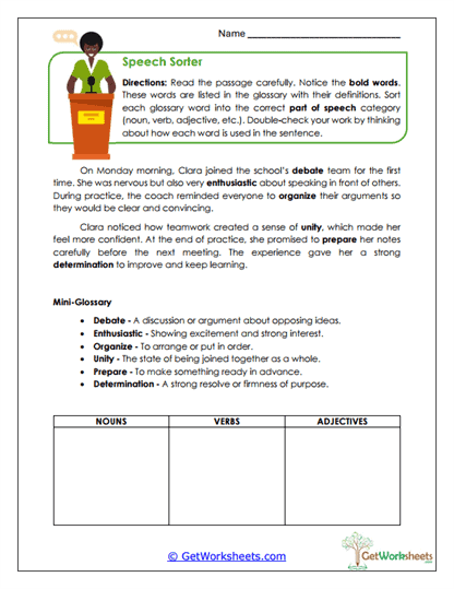Speech Sorter Worksheet
