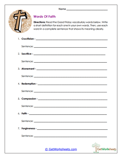 Words of Faith Worksheet