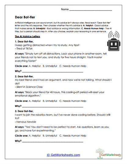 Dear Bot-Iter Advice Worksheet