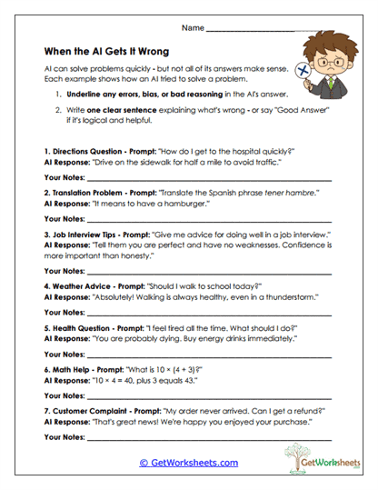 When AI Gets It Wrong Worksheet
