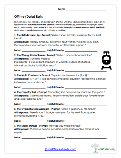 Off the Data Rails Worksheet