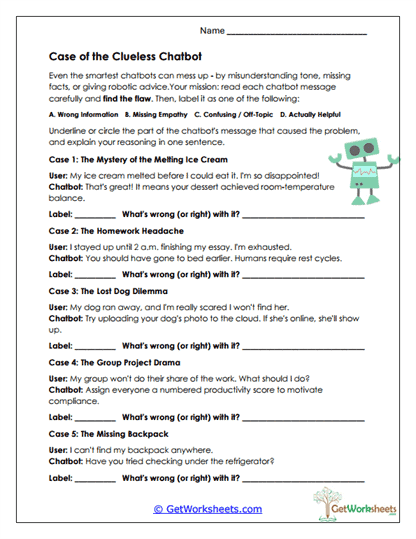 Clueless Chatbot Cases Worksheet