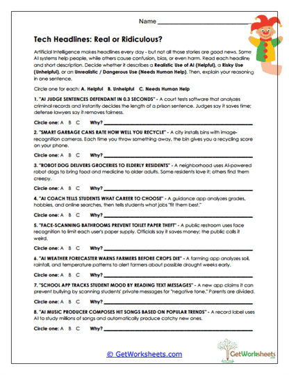 Tech Headlines Check Worksheet