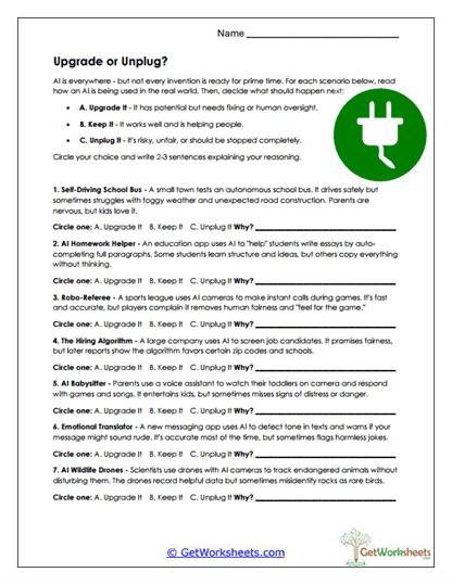 Upgrade or Unplug? Worksheet
