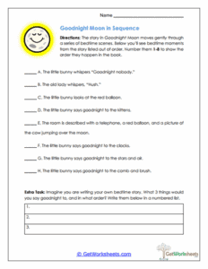 Story Sequencing Worksheet - Goodnight Moon Order & Recall