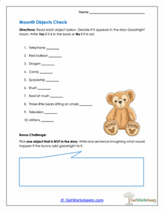 Object Check Worksheet - Goodnight Moon Detail Recognition
