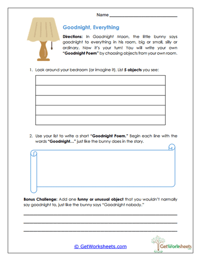 Goodnight Poem Worksheet