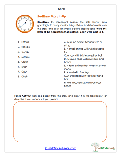 Bedtime Matching Worksheet