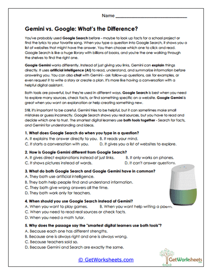 Gemini vs. Google Worksheet
