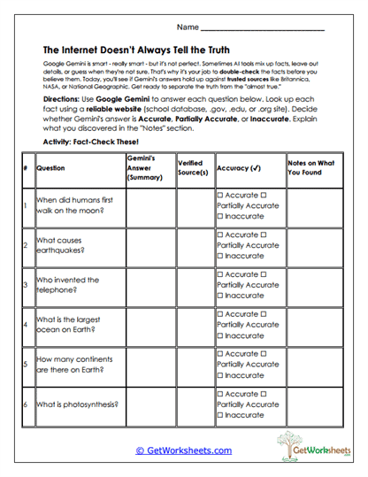 Internet Fact-Checking Worksheet