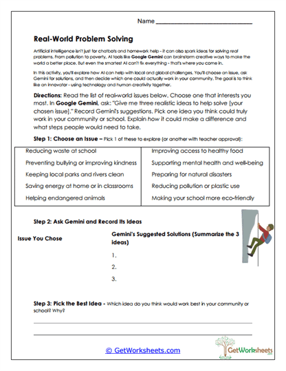 Real-World Problem Solving Worksheet