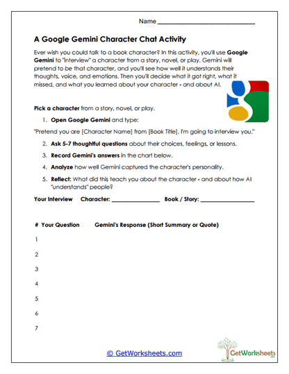 Character Chat Interview Worksheet