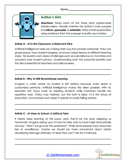 Author's Purpose Worksheet