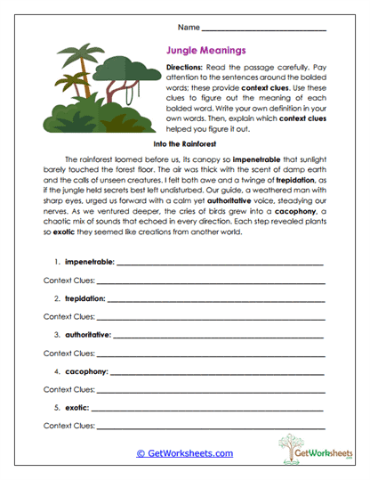 Context Clues Worksheet