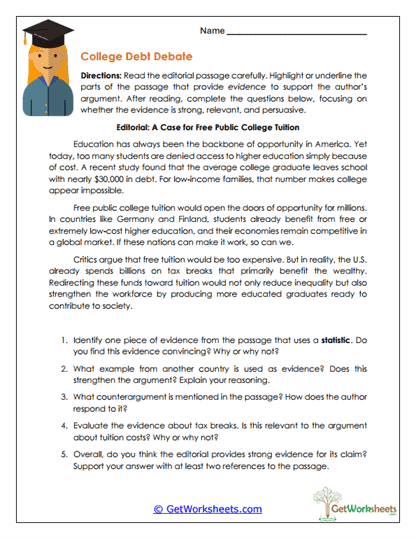 College Debt Debate Worksheet