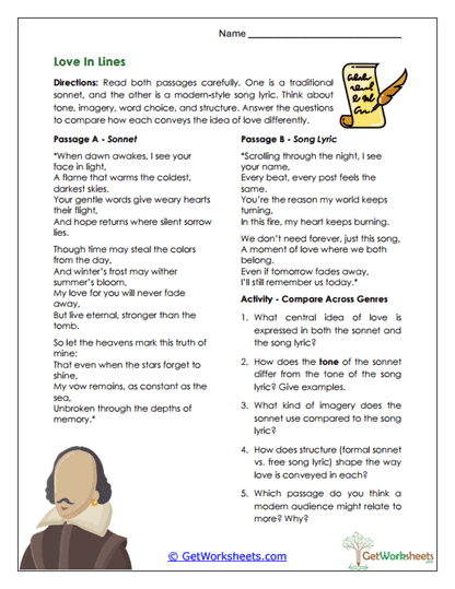 Love in Lines Worksheet