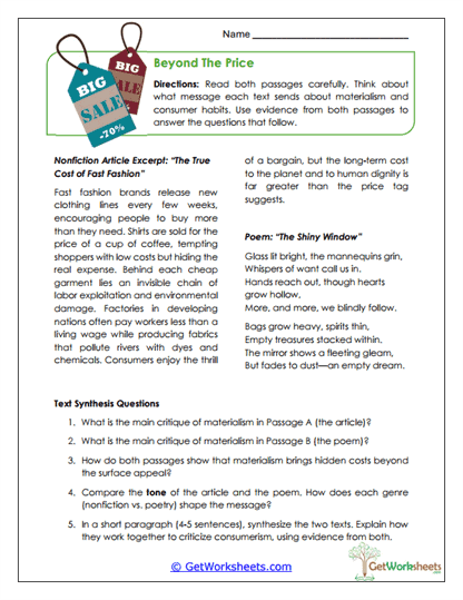 Beyond the Price Worksheet