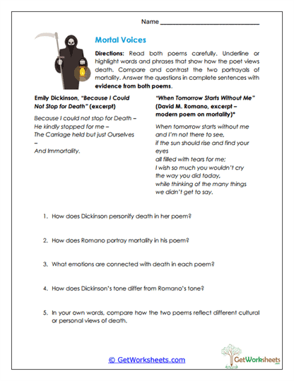Mortality in Poetry Worksheet