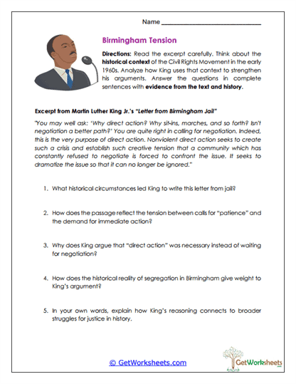 Birmingham Letter Analysis Worksheet