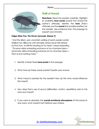 Poe's Tone and Mood Worksheet