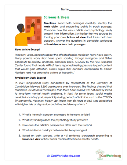 Media and Mental Health Worksheet