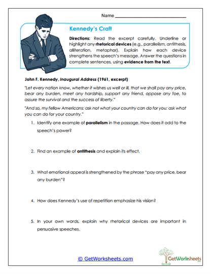 Kennedy's Rhetoric Worksheet