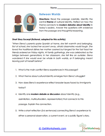 Cultural Identity Conflict Worksheet