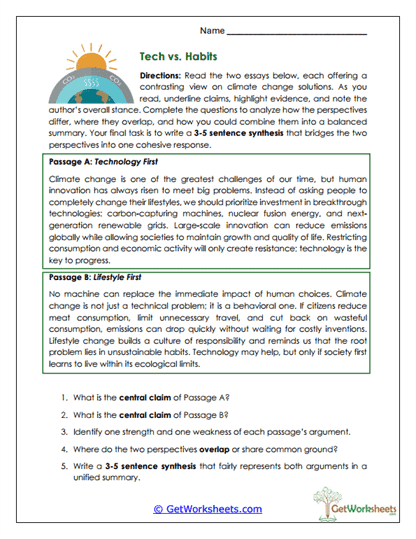 Tech vs. Habits Worksheet