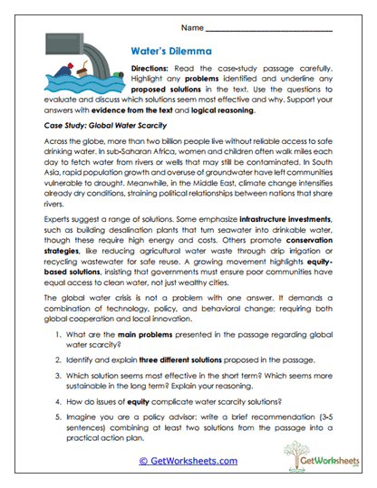 Water's Dilemma Worksheet