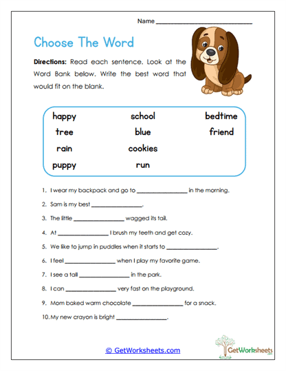 Grade 1 Vocabulary Worksheets