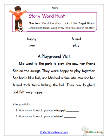 Story Word Hunt Worksheet