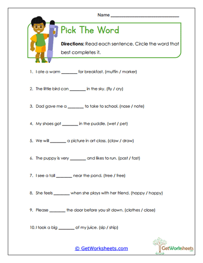 Pick the Right Word Worksheet