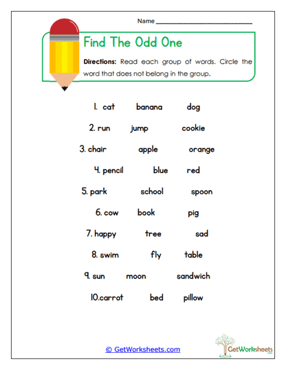 Find the Odd One Worksheet