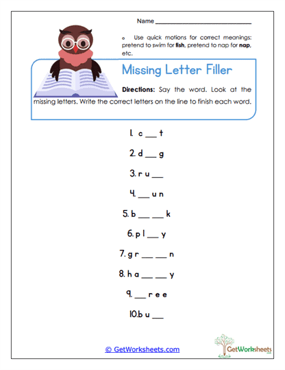 Missing Letter Builder Worksheet