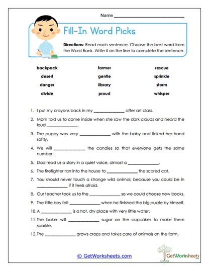 Word Bank Builder Worksheet