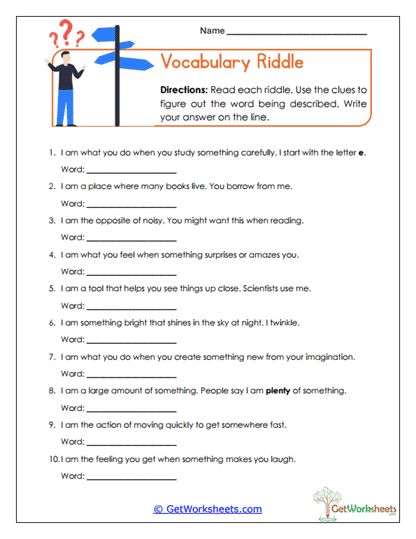 Vocabulary Riddle Solver Worksheet