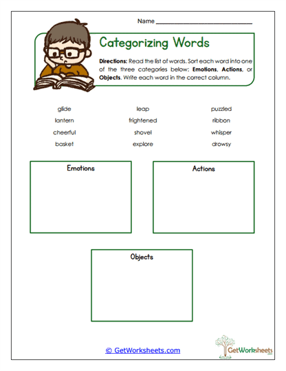 Categorizing Words Worksheet