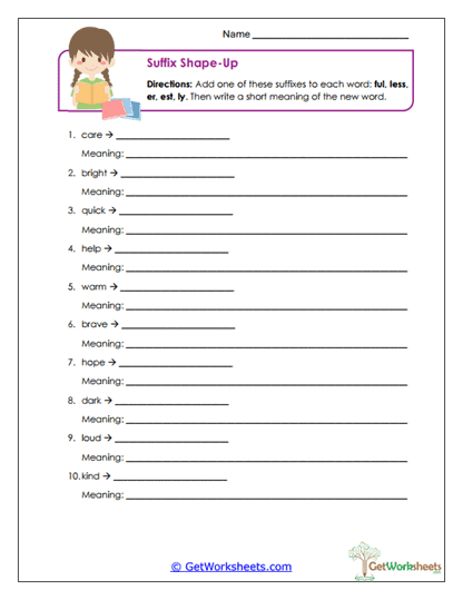 Suffix Shape-Up Worksheet