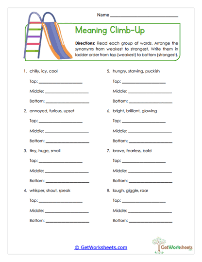 Meaning Climb-Up Worksheet