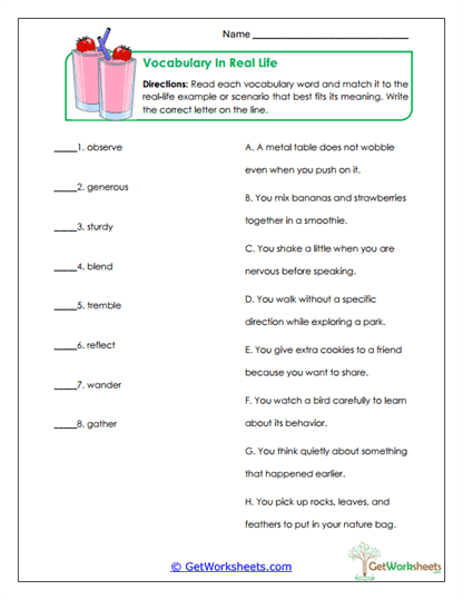 Vocabulary in Real Life Worksheet