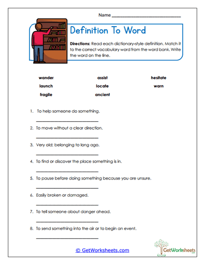 Definition to Word Worksheet