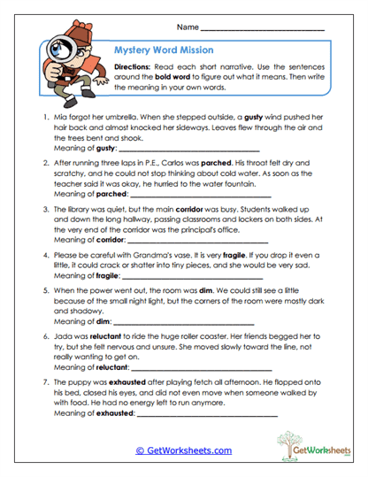 Mystery Word Mission Worksheet