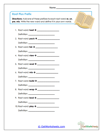 Root Plus Prefix Worksheet