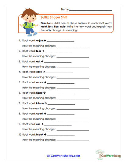 Suffix Shape Shift Worksheet