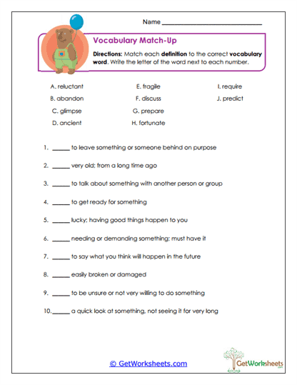 Vocabulary Match-Up Worksheet