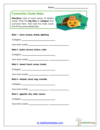 Connection Cluster Webs Worksheet