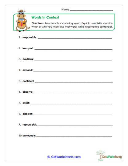 Words in Context Worksheet